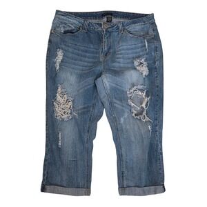 Ashley Stewart Distressed Denim Capris Medium Wash Destroyed Cropped Jeans 16